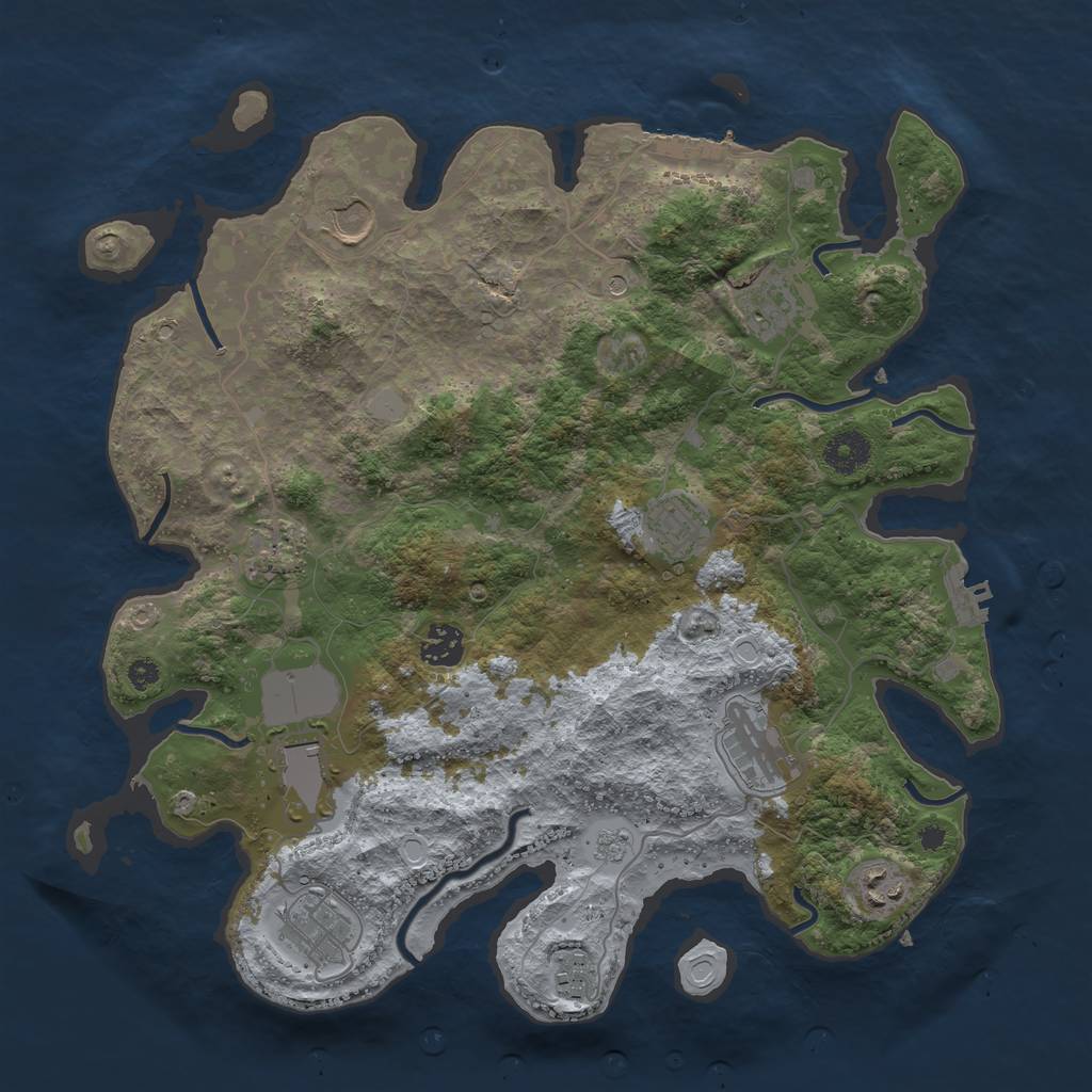 Rust Map: Procedural Map, Size: 3690, Seed: 1031, 19 Monuments