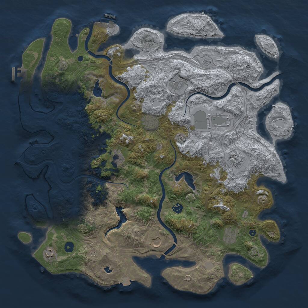 Rust Map: Procedural Map, Size: 4500, Seed: 1102648129, 16 Monuments