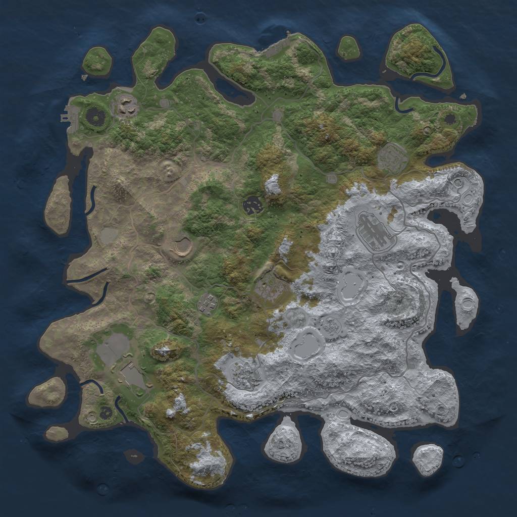 Rust Map: Procedural Map, Size: 4050, Seed: 1351475729, 18 Monuments