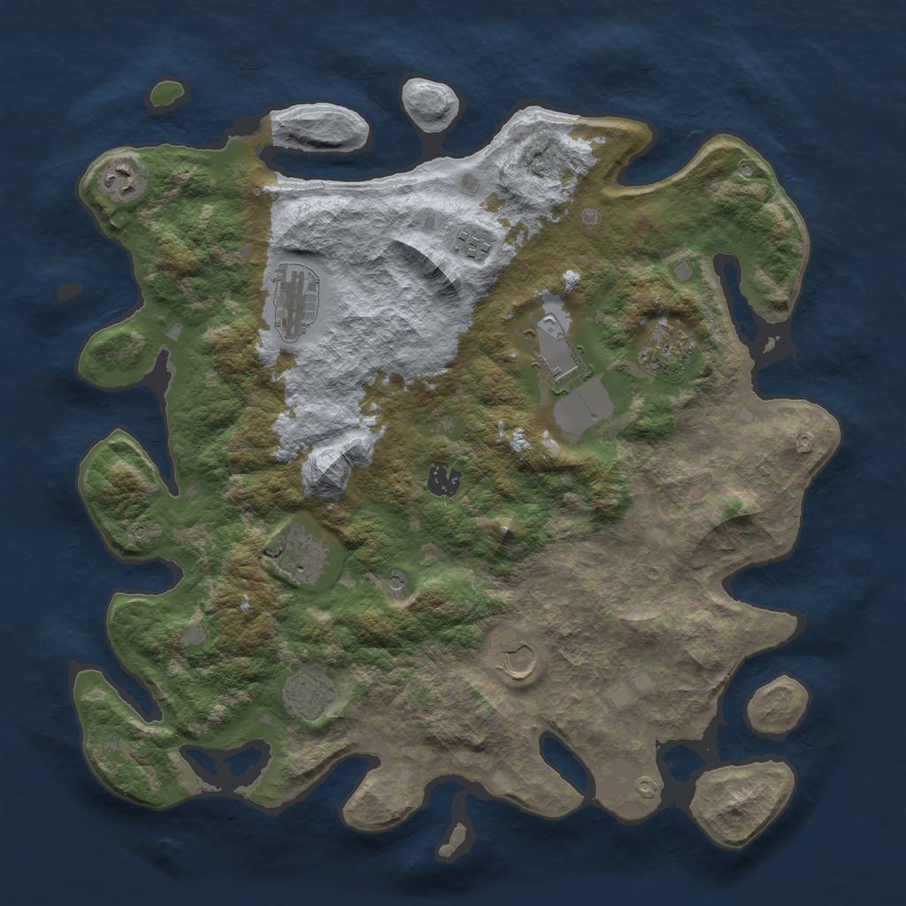 Rust Map: Barren, Size: 4000, Seed: 1030201, 12 Monuments