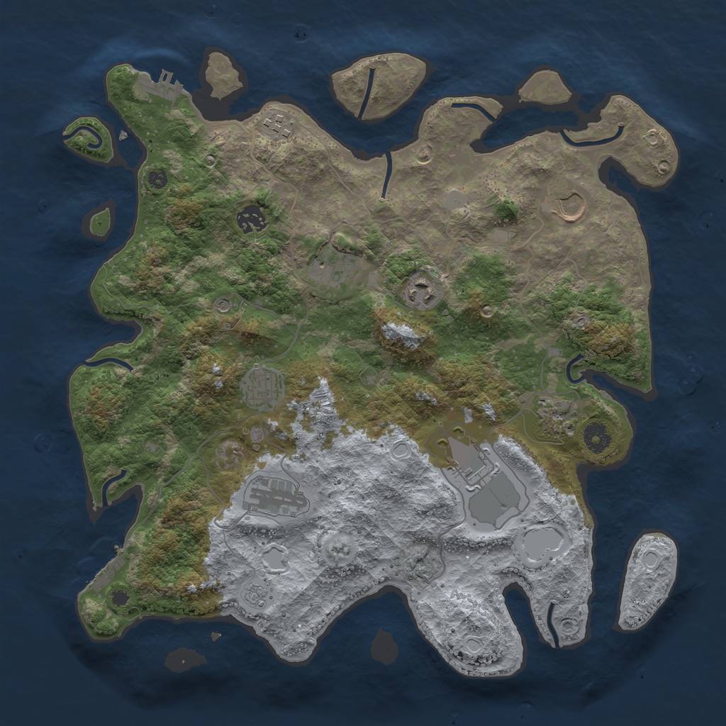 Rust Map: Procedural Map, Size: 3800, Seed: 1791481013, 18 Monuments