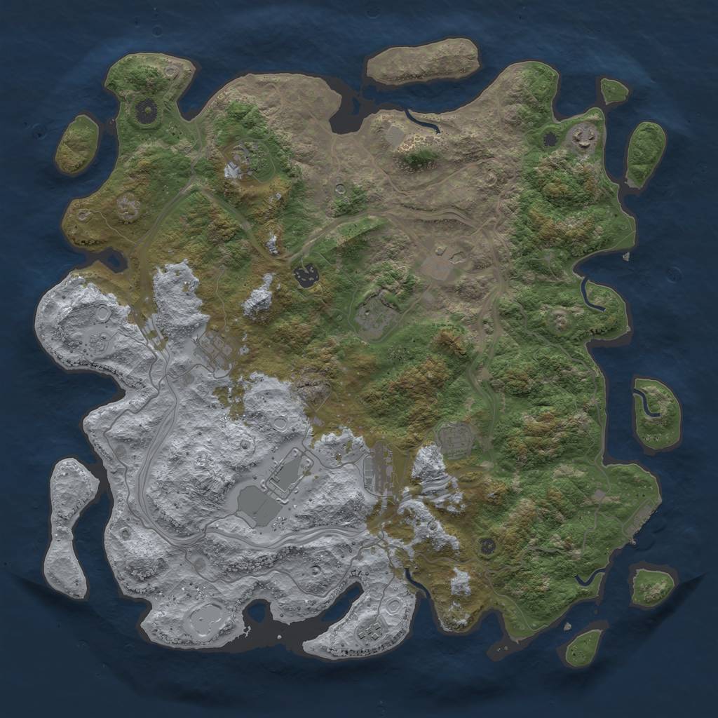 Rust Map: Procedural Map, Size: 4500, Seed: 1250658250, 18 Monuments