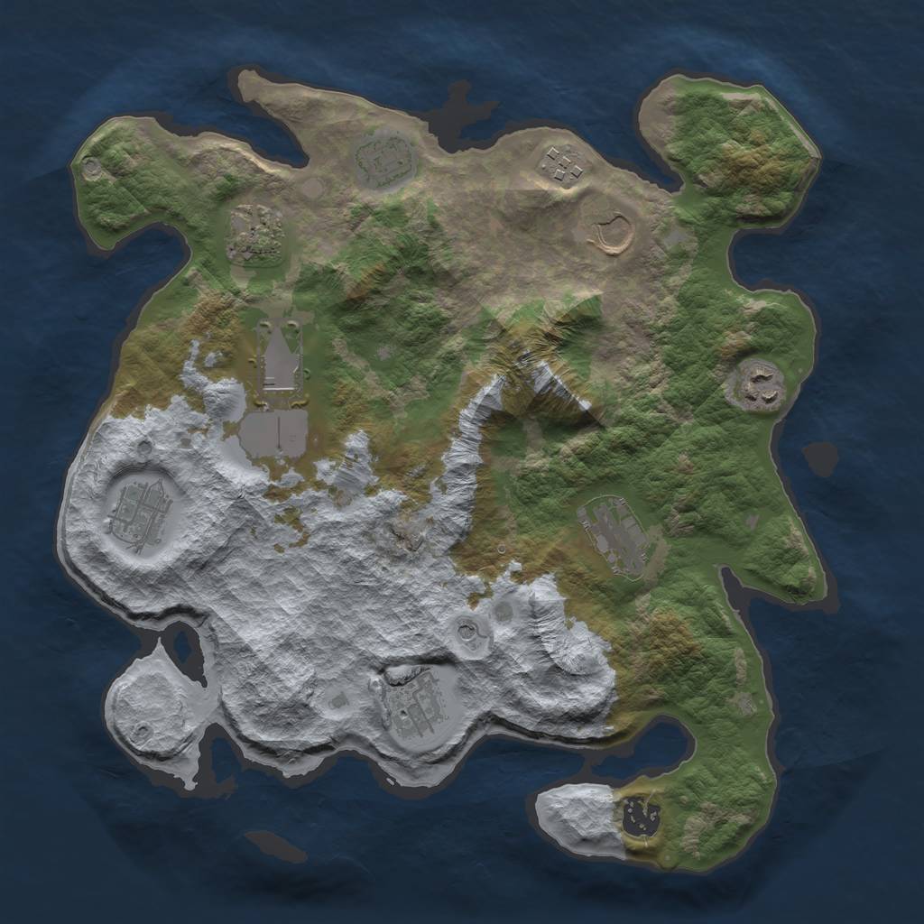 Rust Map: Barren, Size: 3500, Seed: 1423986895, 13 Monuments