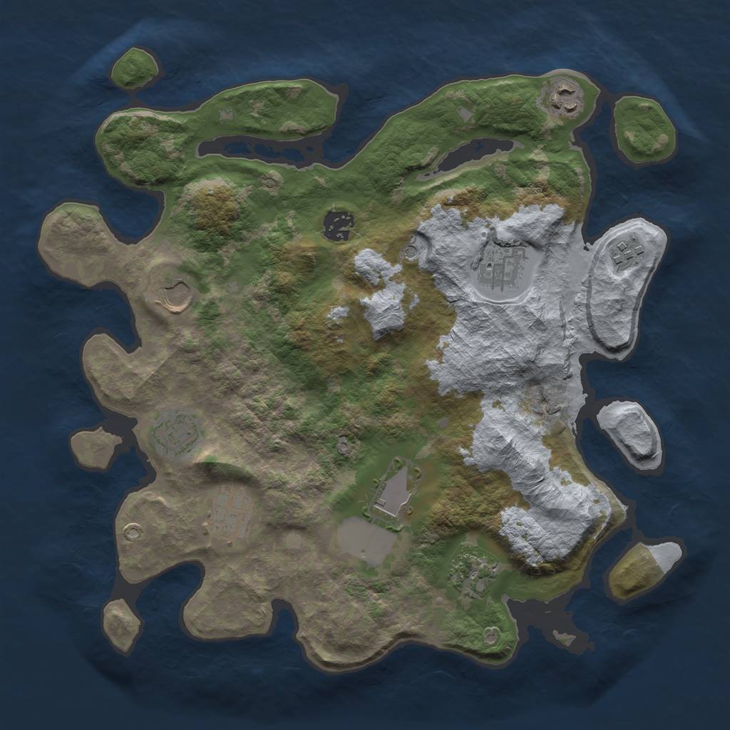 Rust Map: Barren, Size: 3500, Seed: 423674988, 12 Monuments