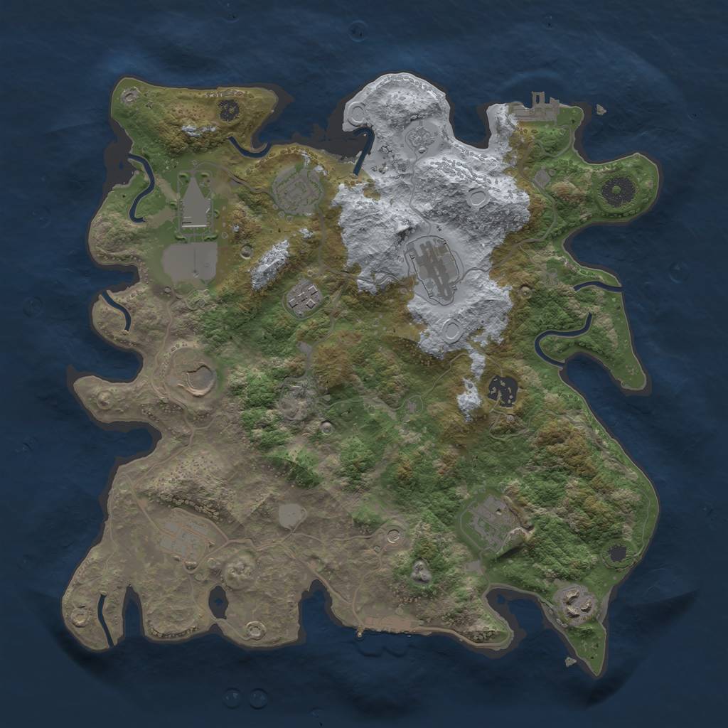 Rust Map: Procedural Map, Size: 3501, Seed: 3338024, 18 Monuments