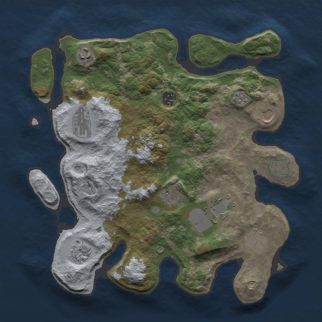 Rust Map: Barren, Size: 3500, Seed: 728112491, 13 Monuments