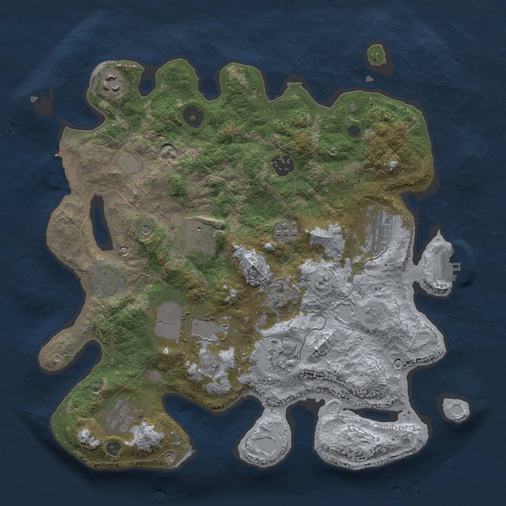 Rust Map: Procedural Map, Size: 3600, Seed: 645760708, 18 Monuments