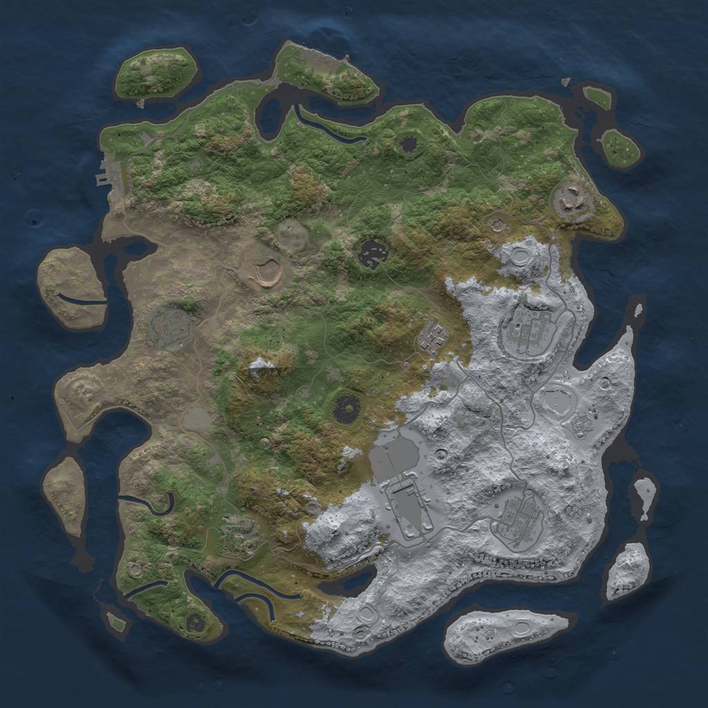 Rust Map: Procedural Map, Size: 3750, Seed: 224610853, 18 Monuments