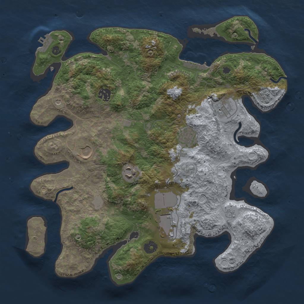 Rust Map: Procedural Map, Size: 3500, Seed: 2028580443, 14 Monuments