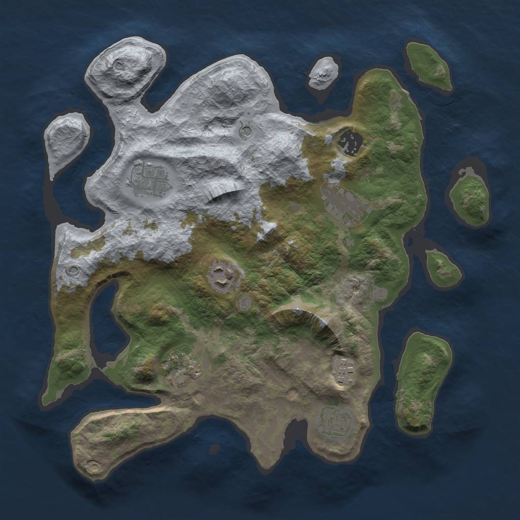 Rust Map: Barren, Size: 3250, Seed: 735677684, 10 Monuments