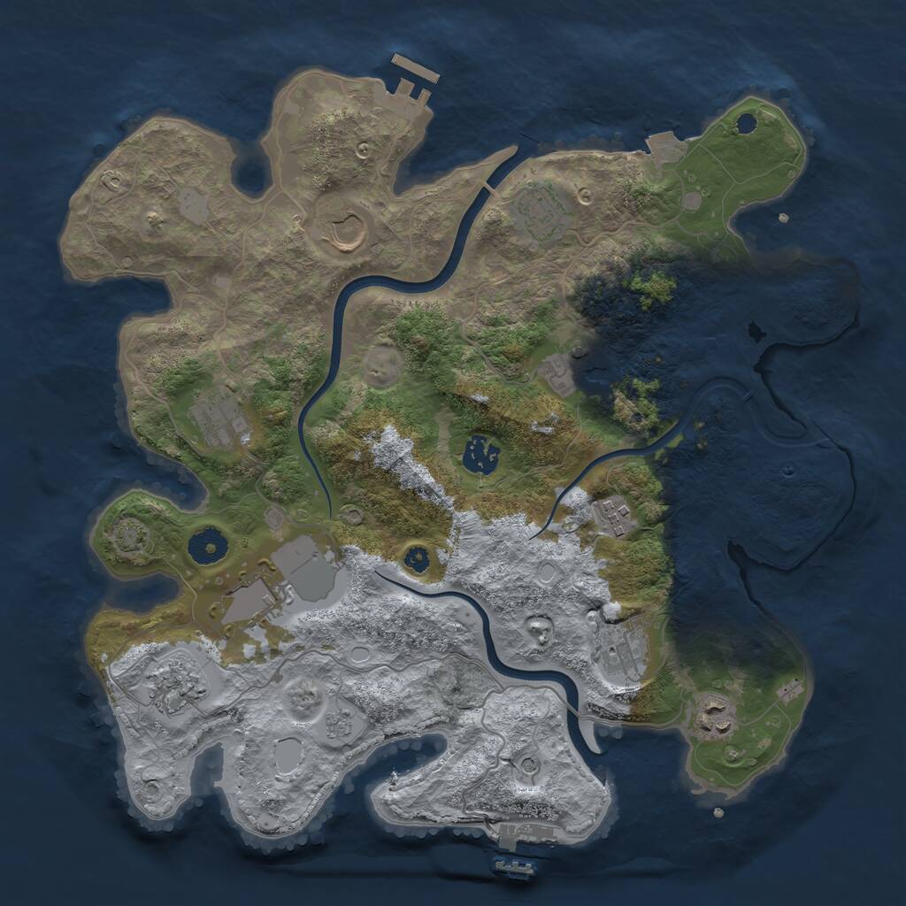 Rust Map: Procedural Map, Size: 3650, Seed: 1816027392, 16 Monuments
