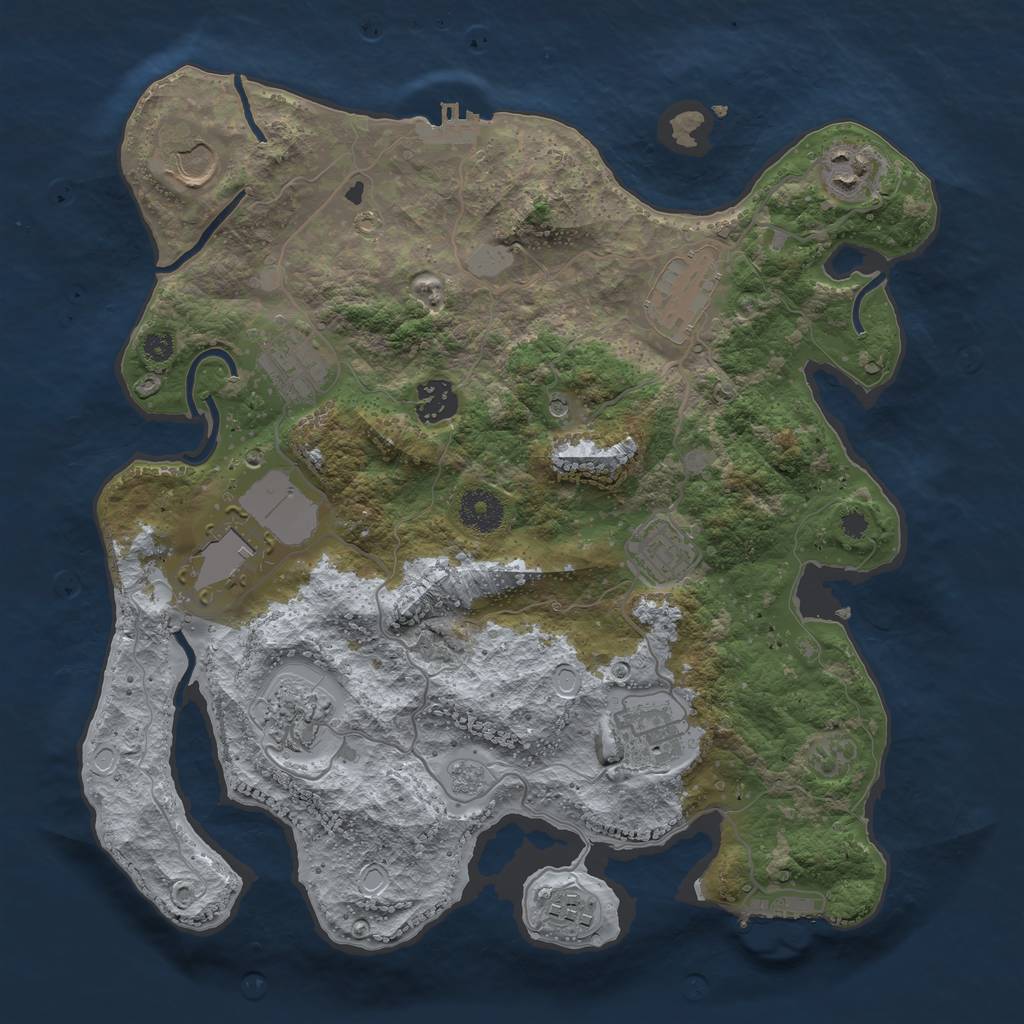 Rust Map: Procedural Map, Size: 3500, Seed: 77408152, 17 Monuments