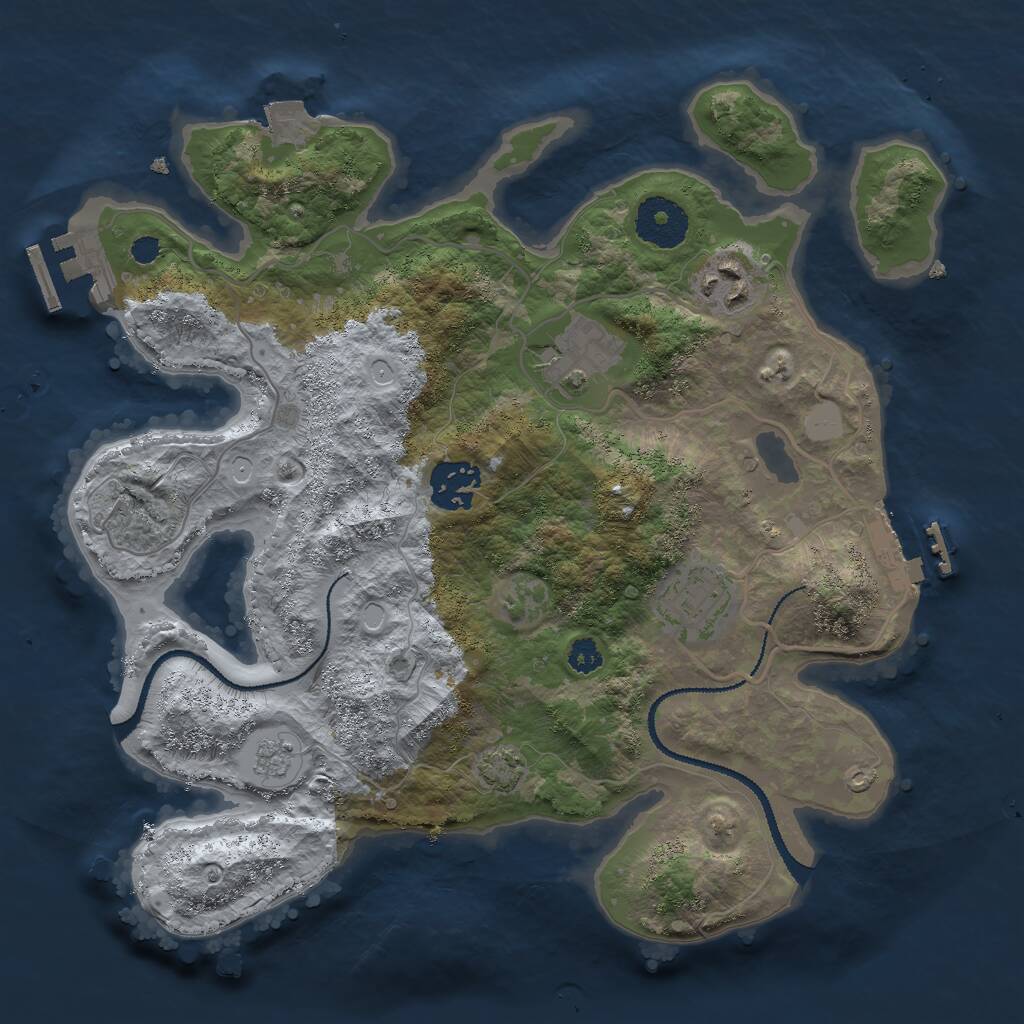 Rust Map: Procedural Map, Size: 3000, Seed: 2075128186, 9 Monuments