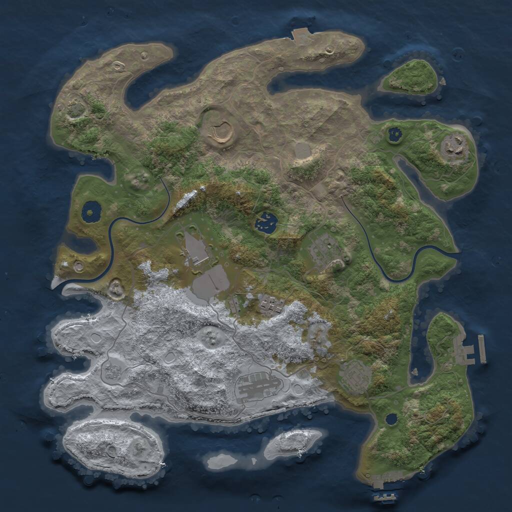 Rust Map: Procedural Map, Size: 3600, Seed: 913767423, 13 Monuments