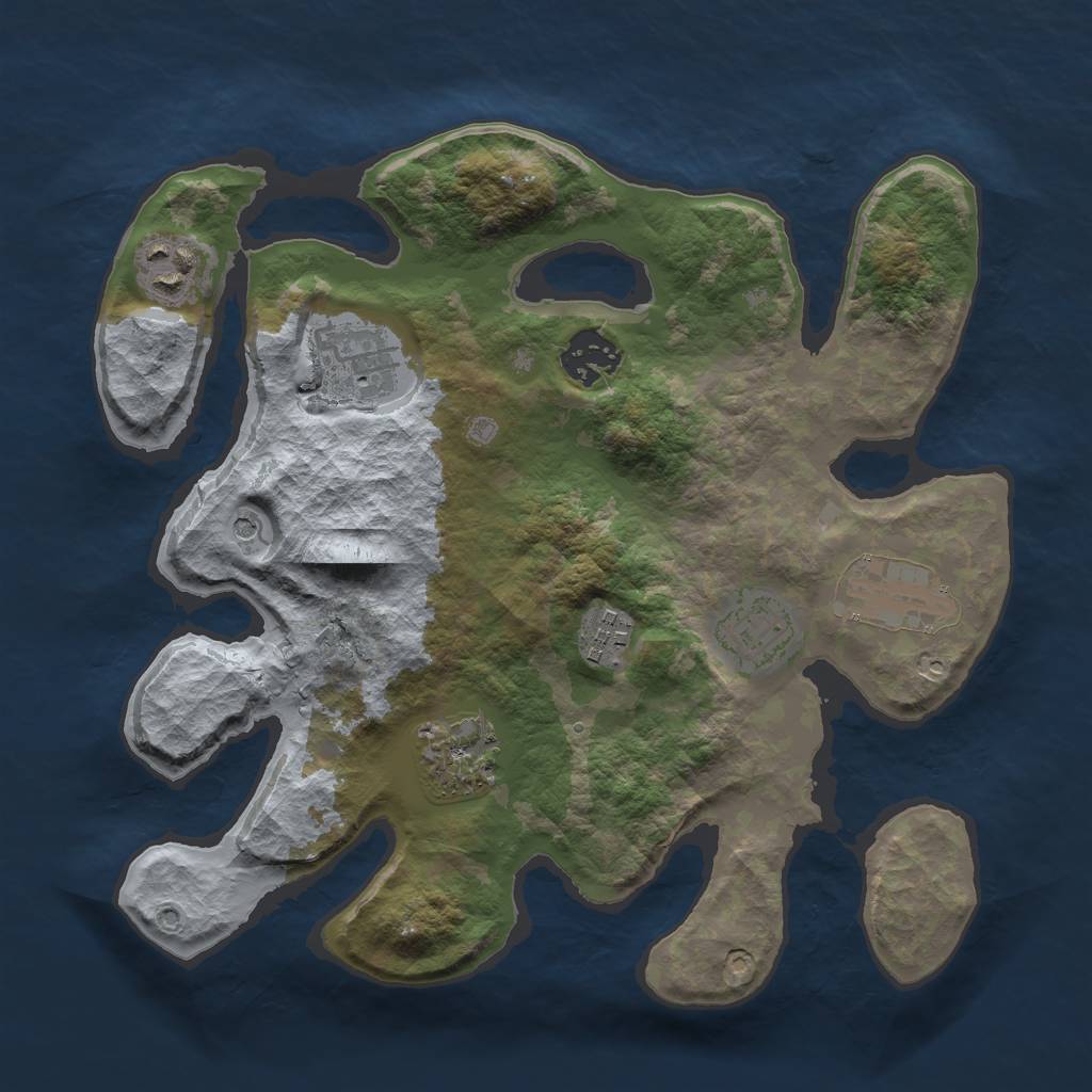 Rust Map: Barren, Size: 3000, Seed: 20490532, 10 Monuments