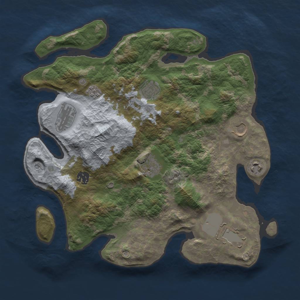 Rust Map: Barren, Size: 3500, Seed: 491948732, 11 Monuments