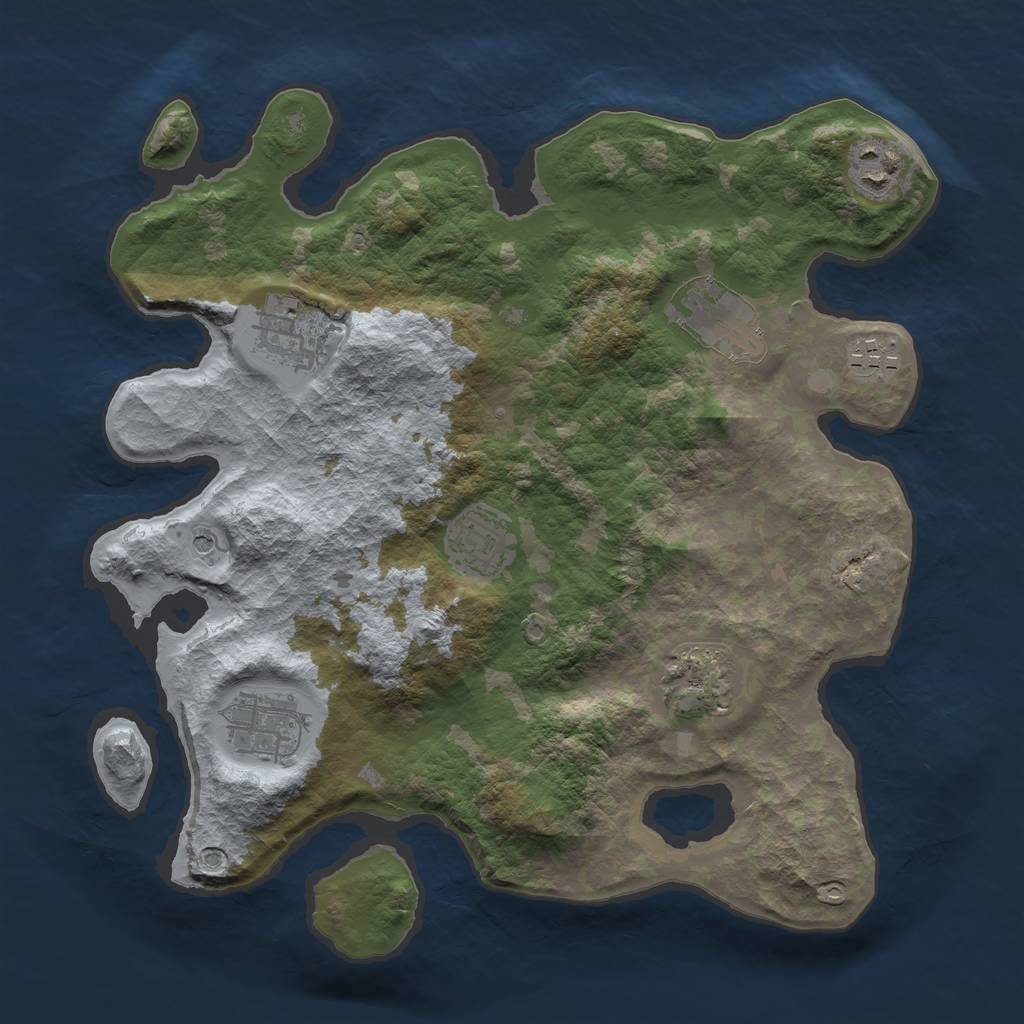 Rust Map: Barren, Size: 3250, Seed: 808156856, 10 Monuments