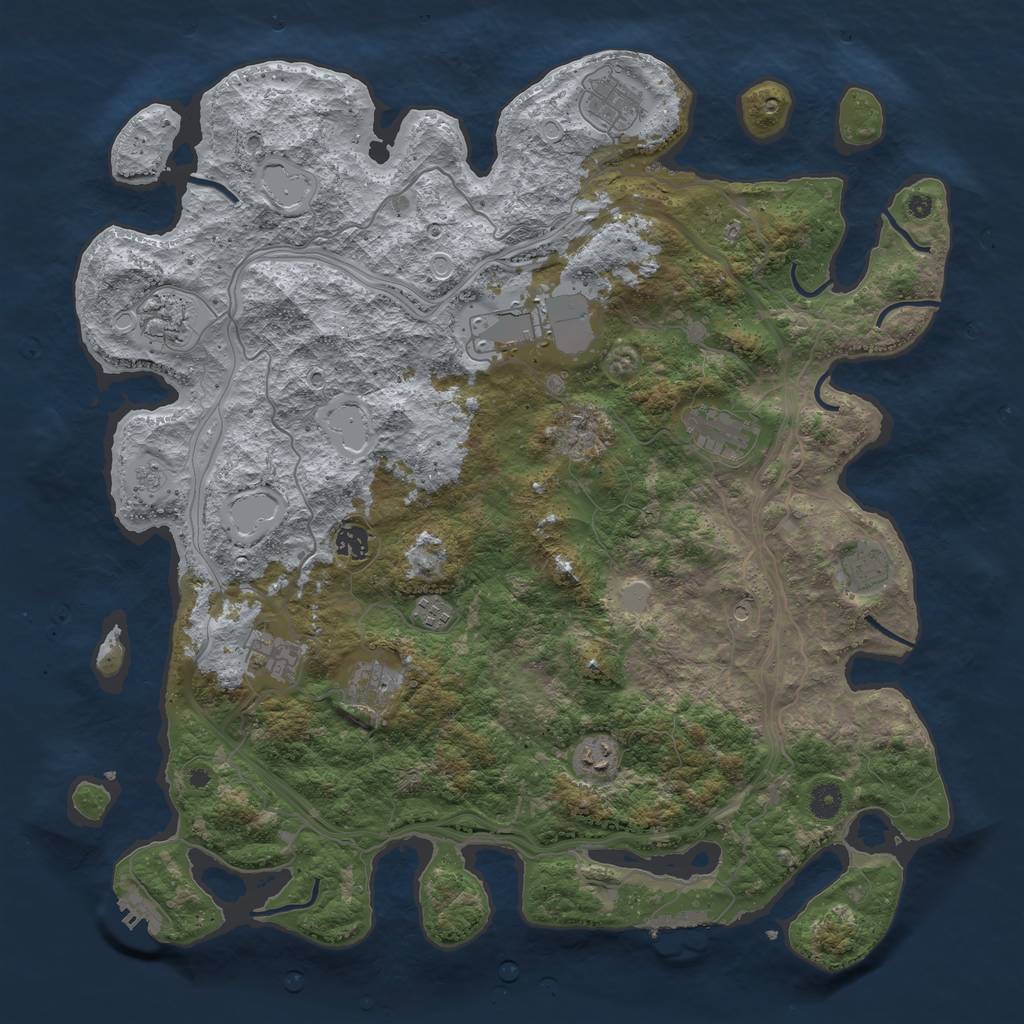 Rust Map: Procedural Map, Size: 4500, Seed: 501457406, 17 Monuments