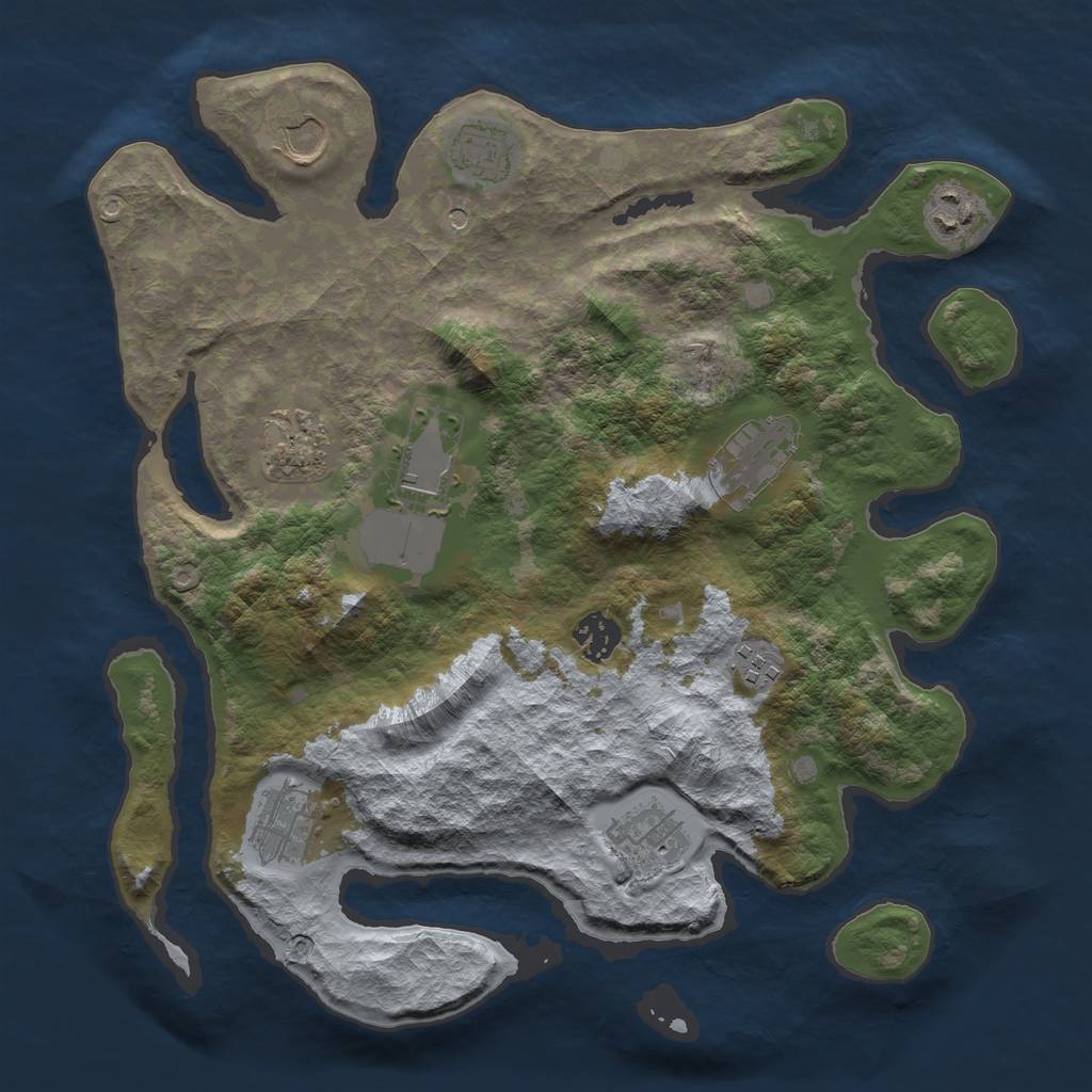 Rust Map: Barren, Size: 3500, Seed: 1199882309, 13 Monuments