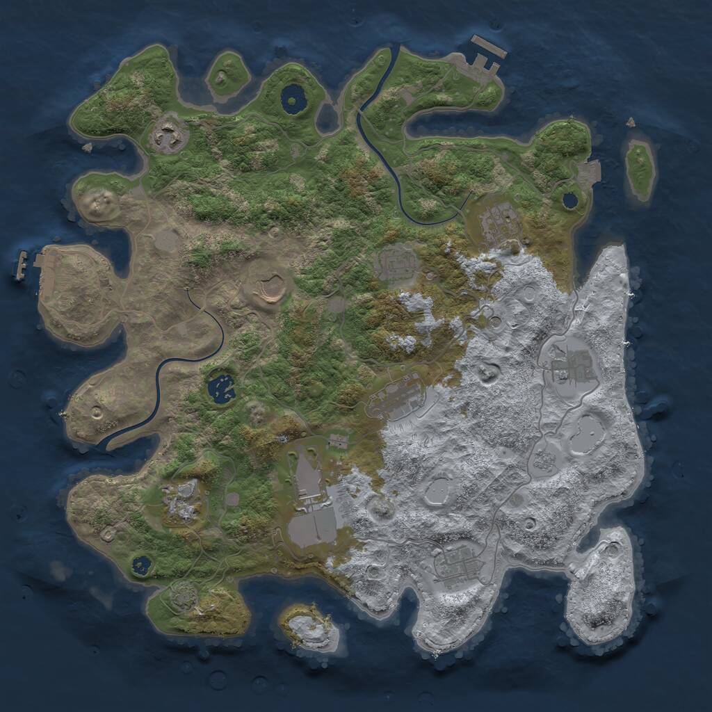 Rust Map: Procedural Map, Size: 3800, Seed: 80984677, 16 Monuments