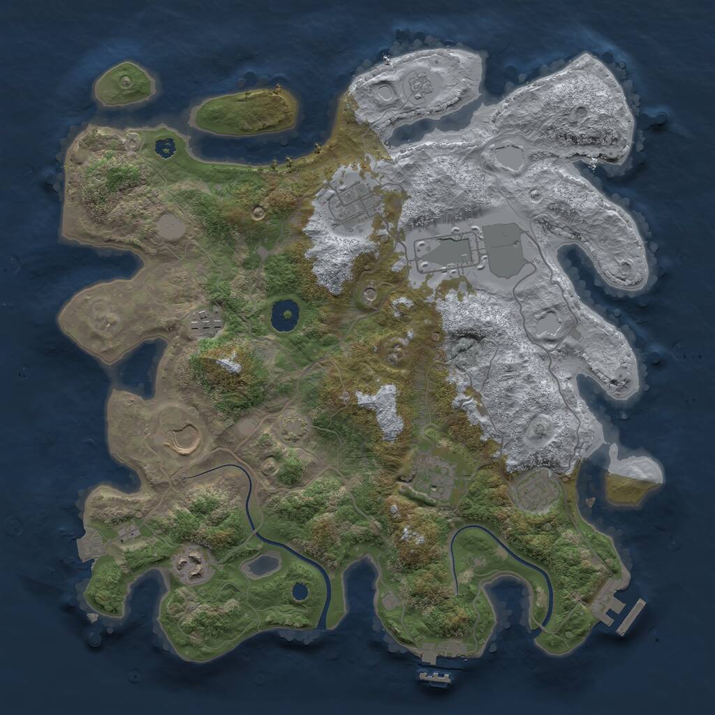 Rust Map: Procedural Map, Size: 3500, Seed: 1074340855, 13 Monuments