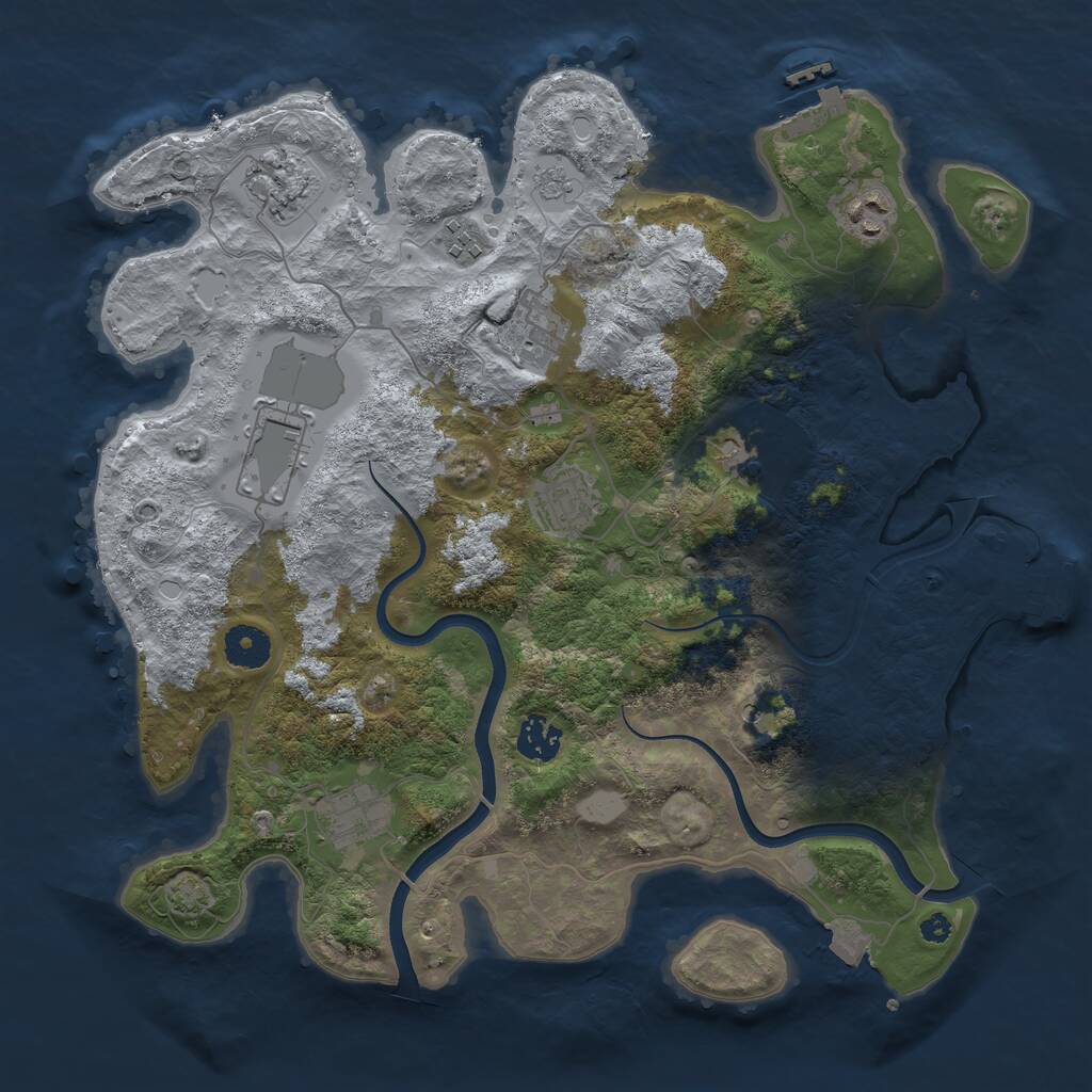 Rust Map: Procedural Map, Size: 3650, Seed: 1288580633, 15 Monuments