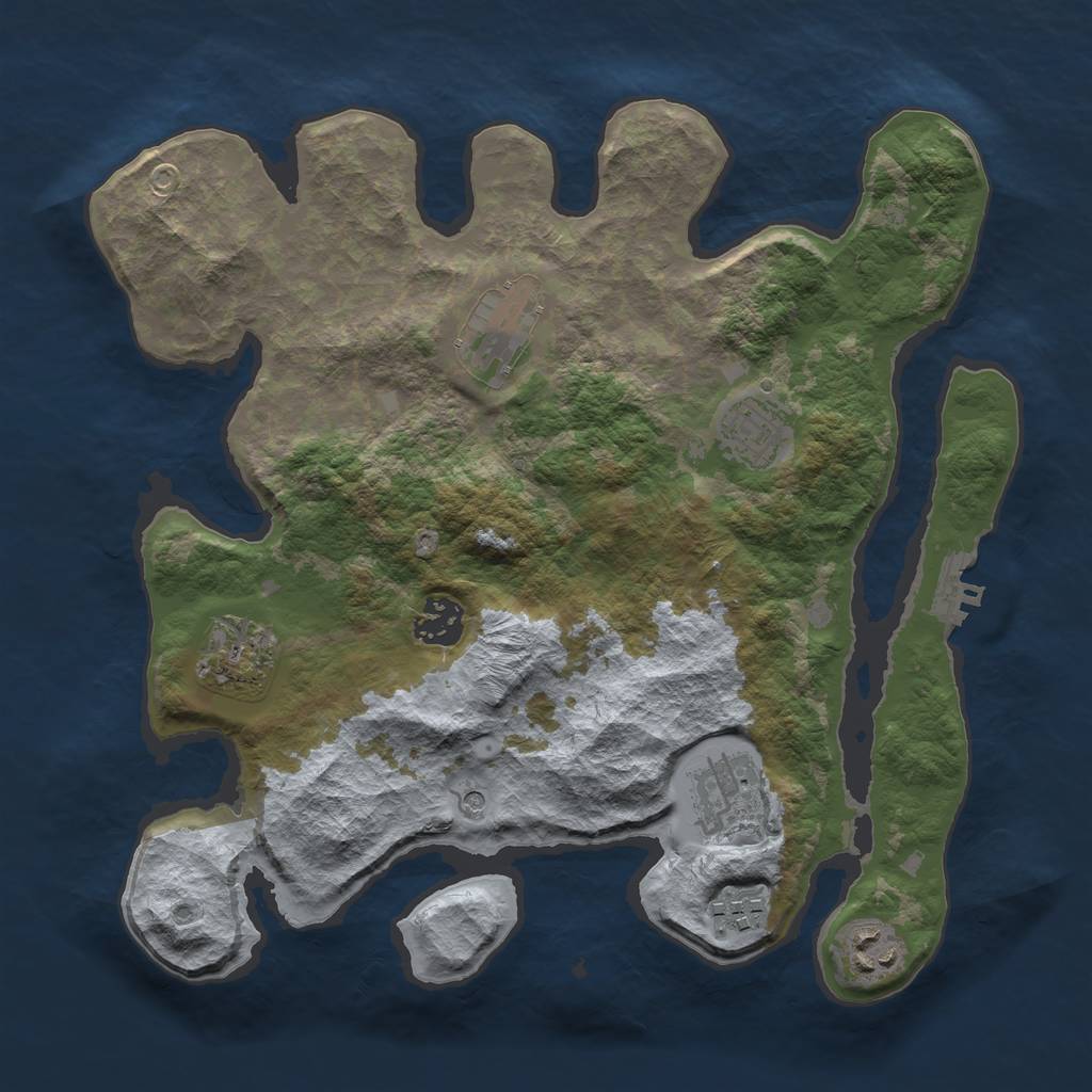 Rust Map: Barren, Size: 3250, Seed: 1744767210, 11 Monuments