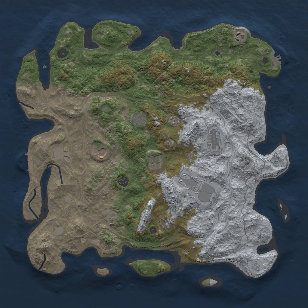 Rust Map: Procedural Map, Size: 4500, Seed: 1057638362, 17 Monuments