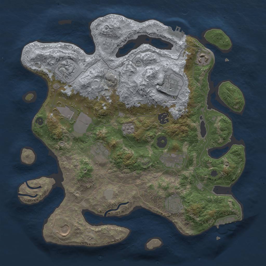 Rust Map: Procedural Map, Size: 3500, Seed: 1744015545, 17 Monuments