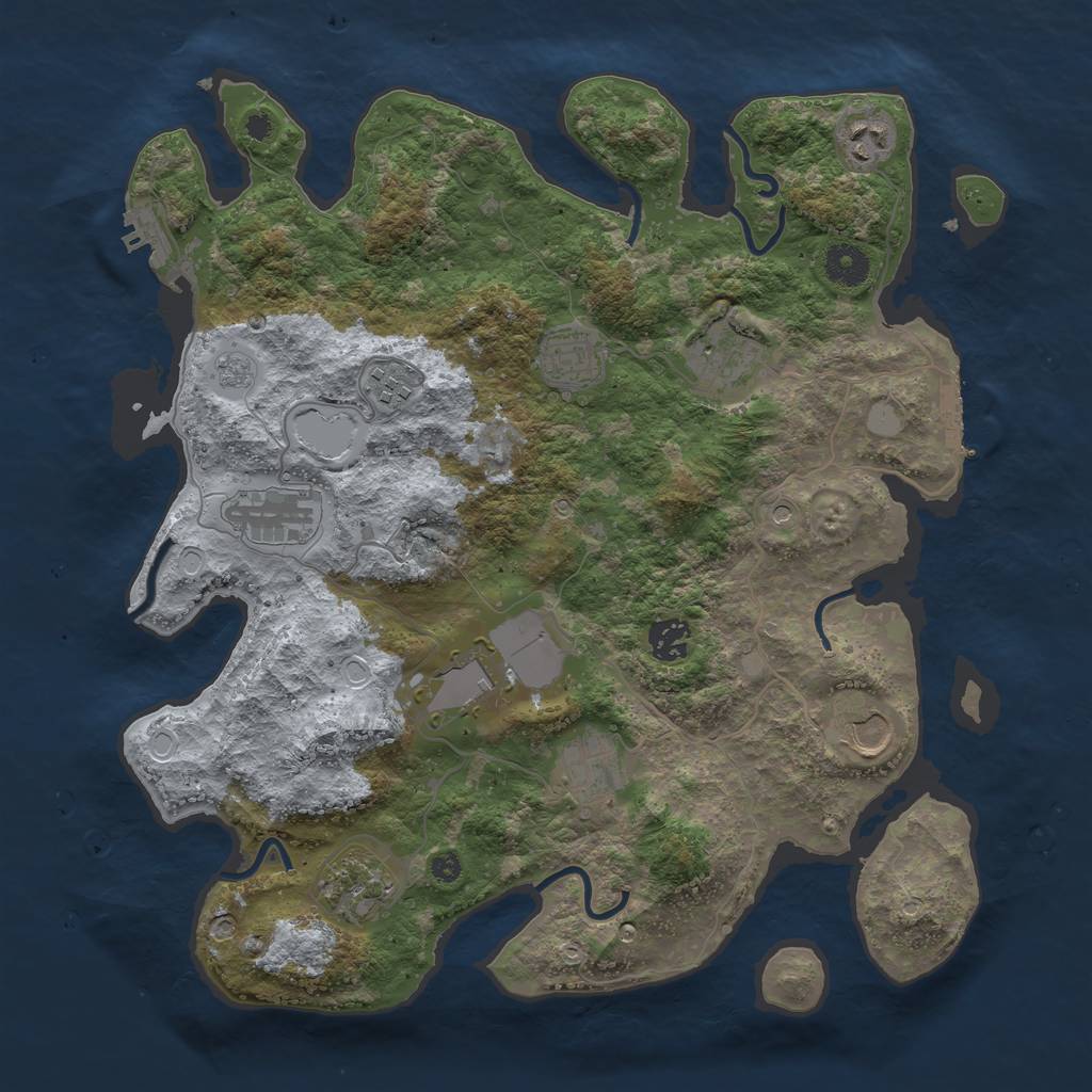 Rust Map: Procedural Map, Size: 3750, Seed: 666777123, 17 Monuments