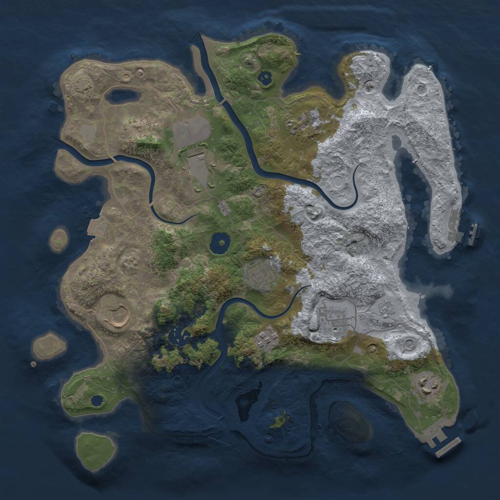 Rust Map: Procedural Map, Size: 3500, Seed: 21783443, 14 Monuments