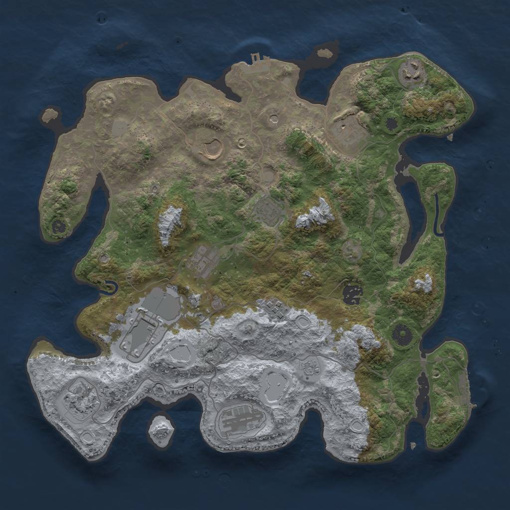 Rust Map: Procedural Map, Size: 3700, Seed: 2136542844, 17 Monuments