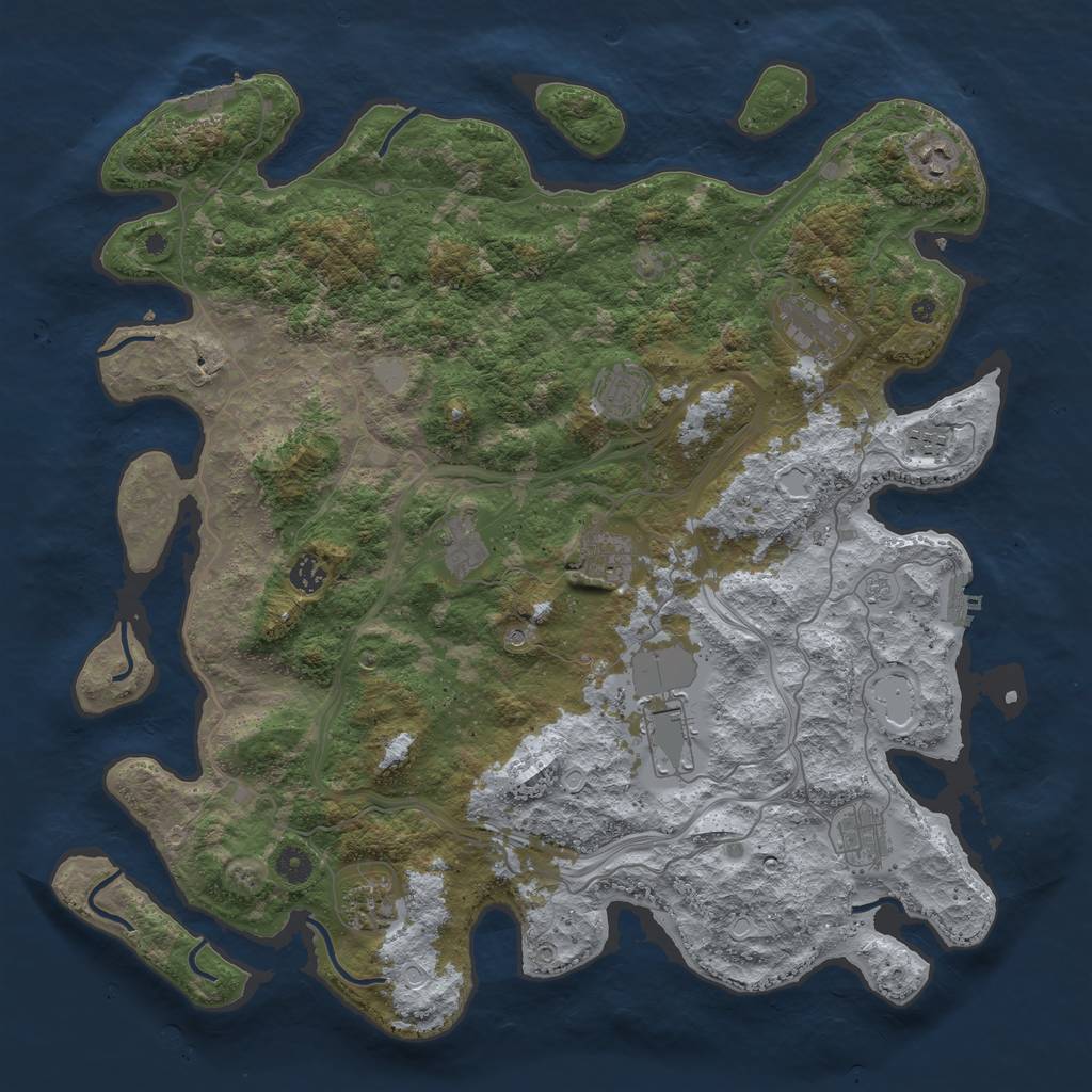 Rust Map: Procedural Map, Size: 4500, Seed: 2054277702, 17 Monuments