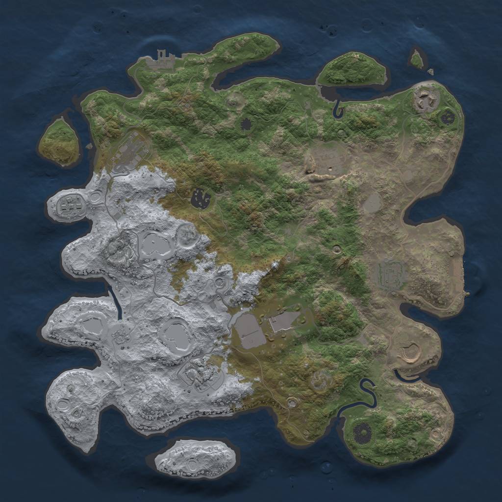 Rust Map: Procedural Map, Size: 3750, Seed: 691951275, 16 Monuments