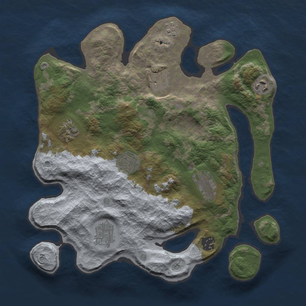 Rust Map: Barren, Size: 3250, Seed: 410294605, 11 Monuments