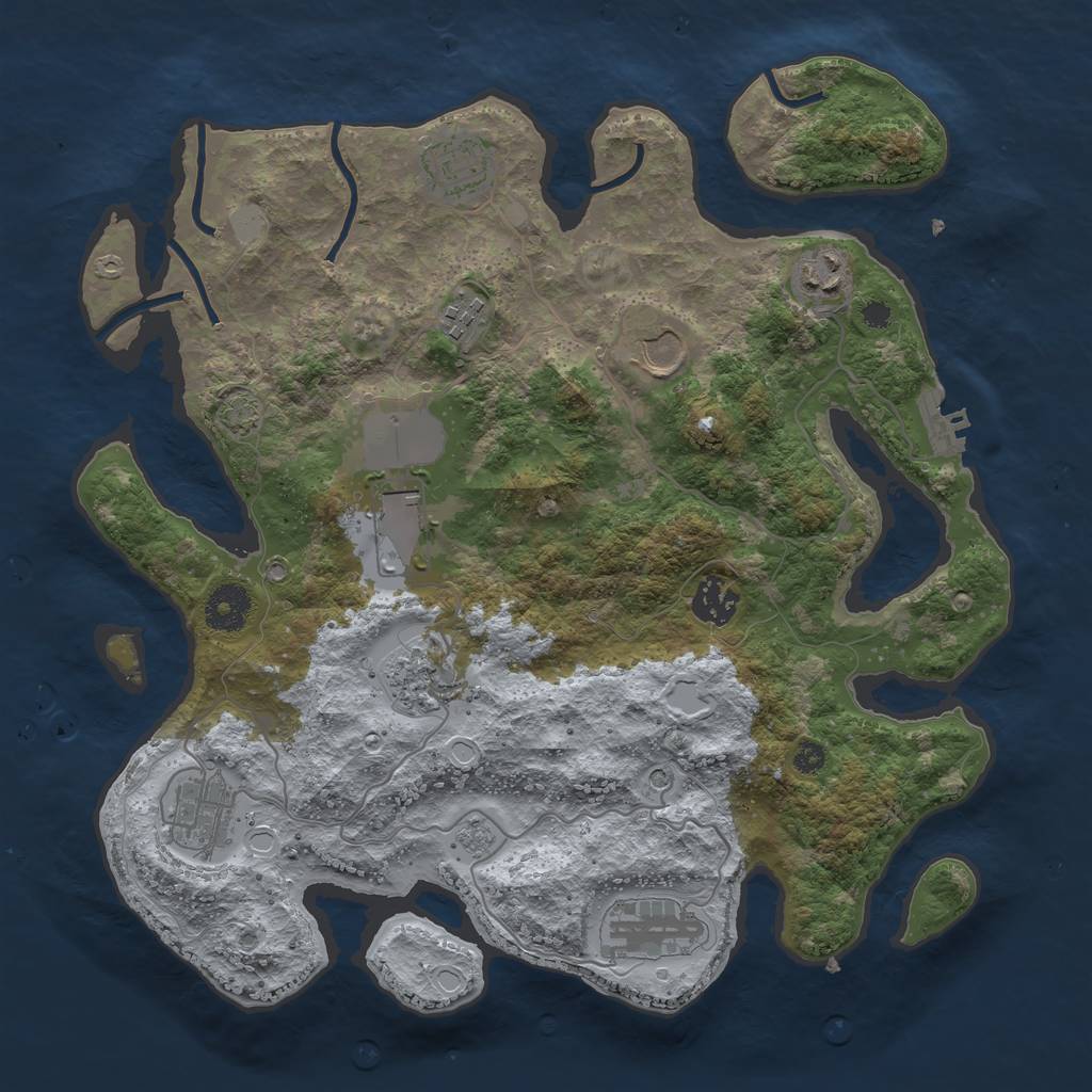 Rust Map: Procedural Map, Size: 3500, Seed: 953681, 16 Monuments