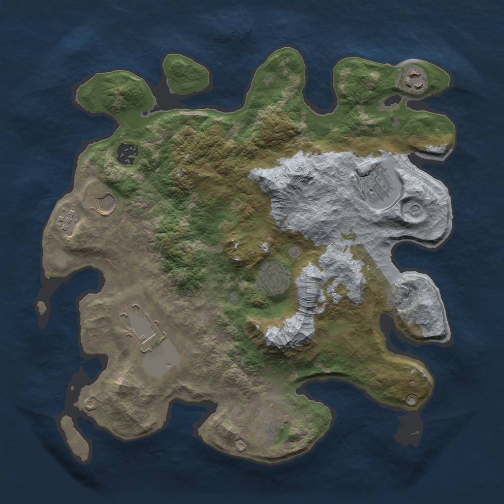 Rust Map: Barren, Size: 3500, Seed: 341936351, 11 Monuments