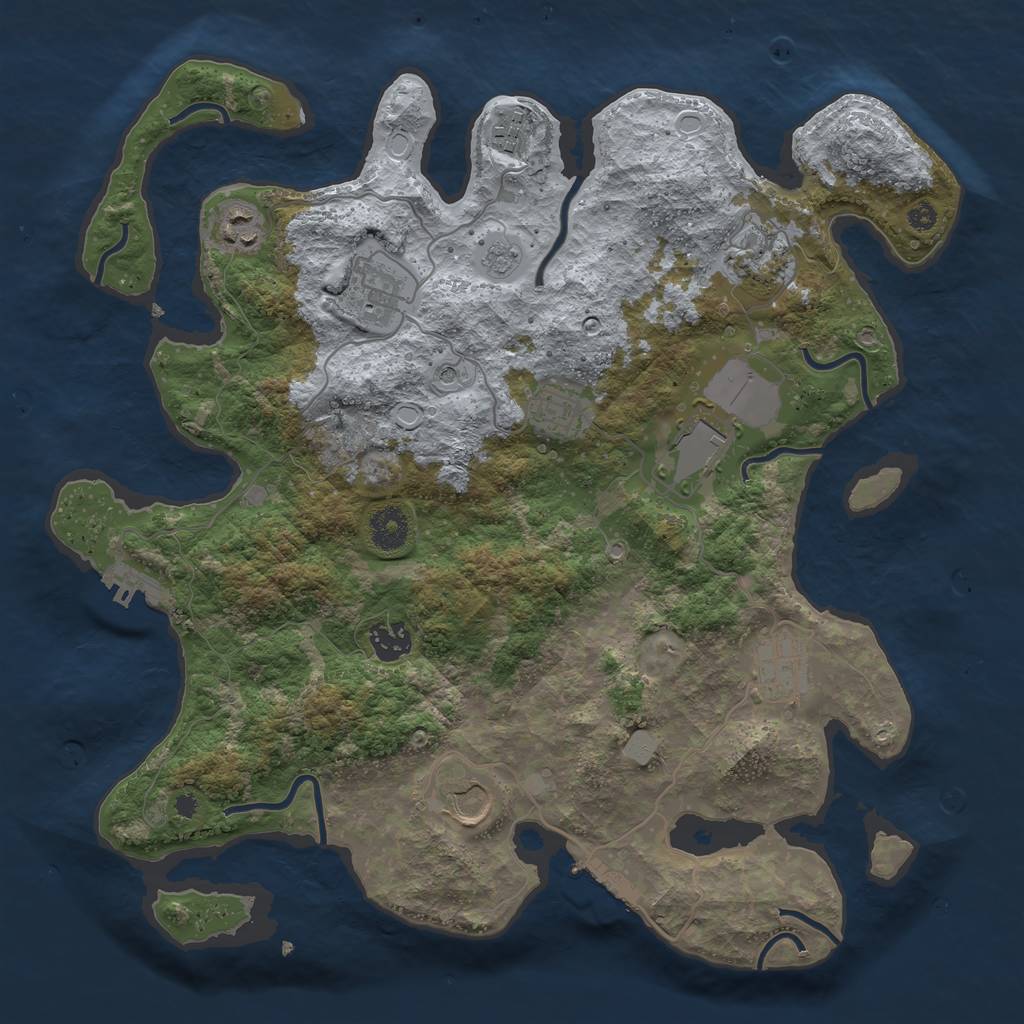 Rust Map: Procedural Map, Size: 3696, Seed: 19486123, 16 Monuments