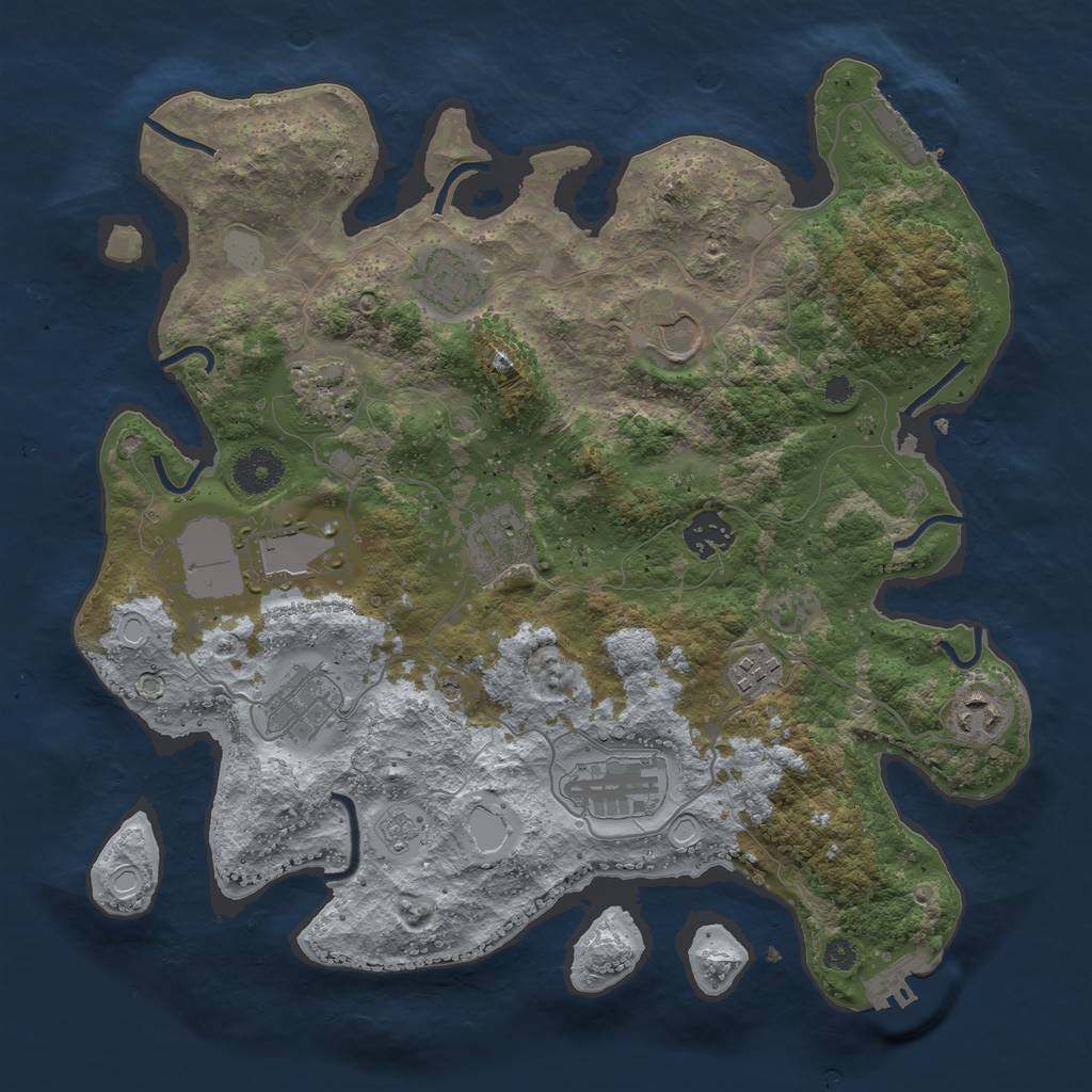 Rust Map: Procedural Map, Size: 3500, Seed: 993260157, 17 Monuments