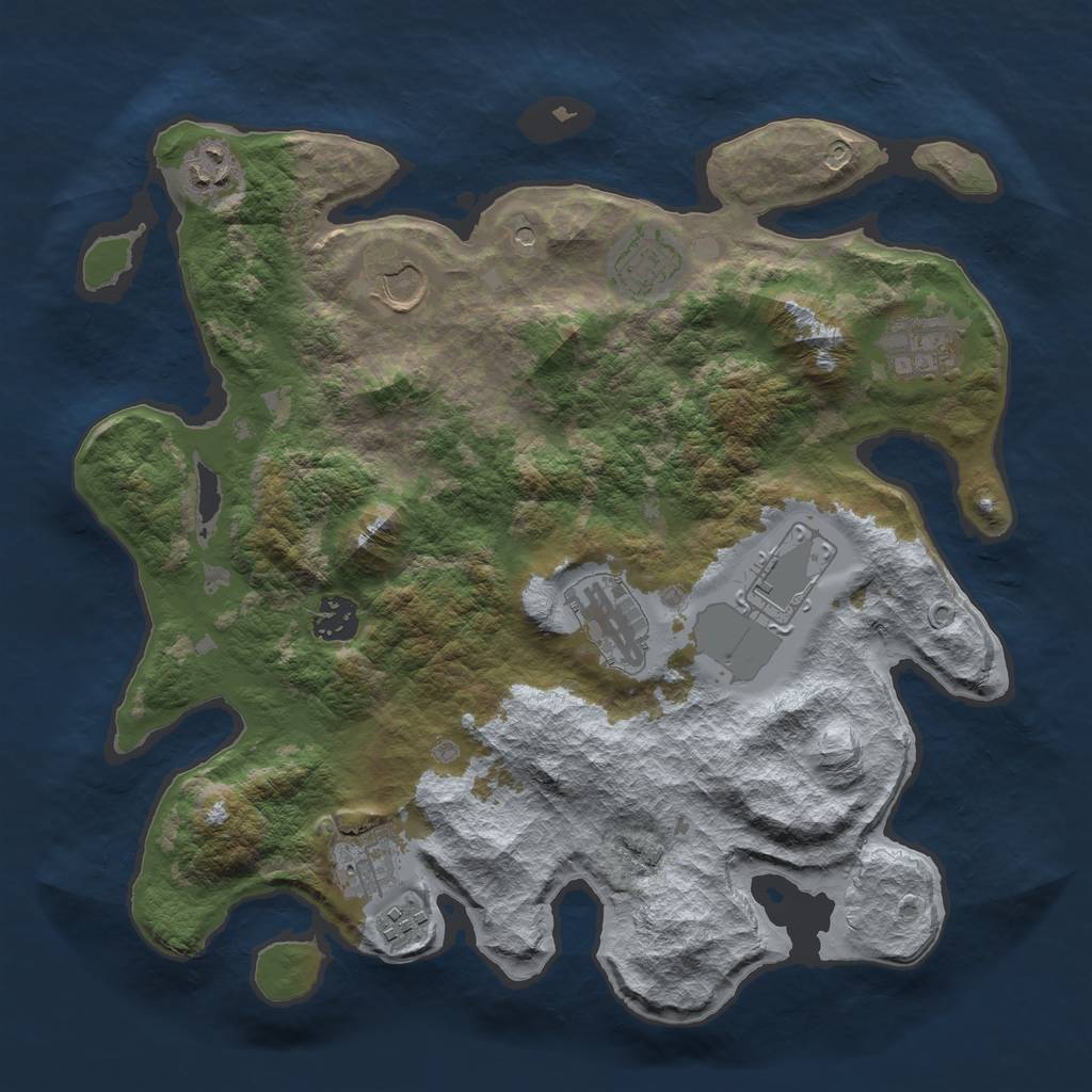 Rust Map: Barren, Size: 3500, Seed: 361378734, 12 Monuments