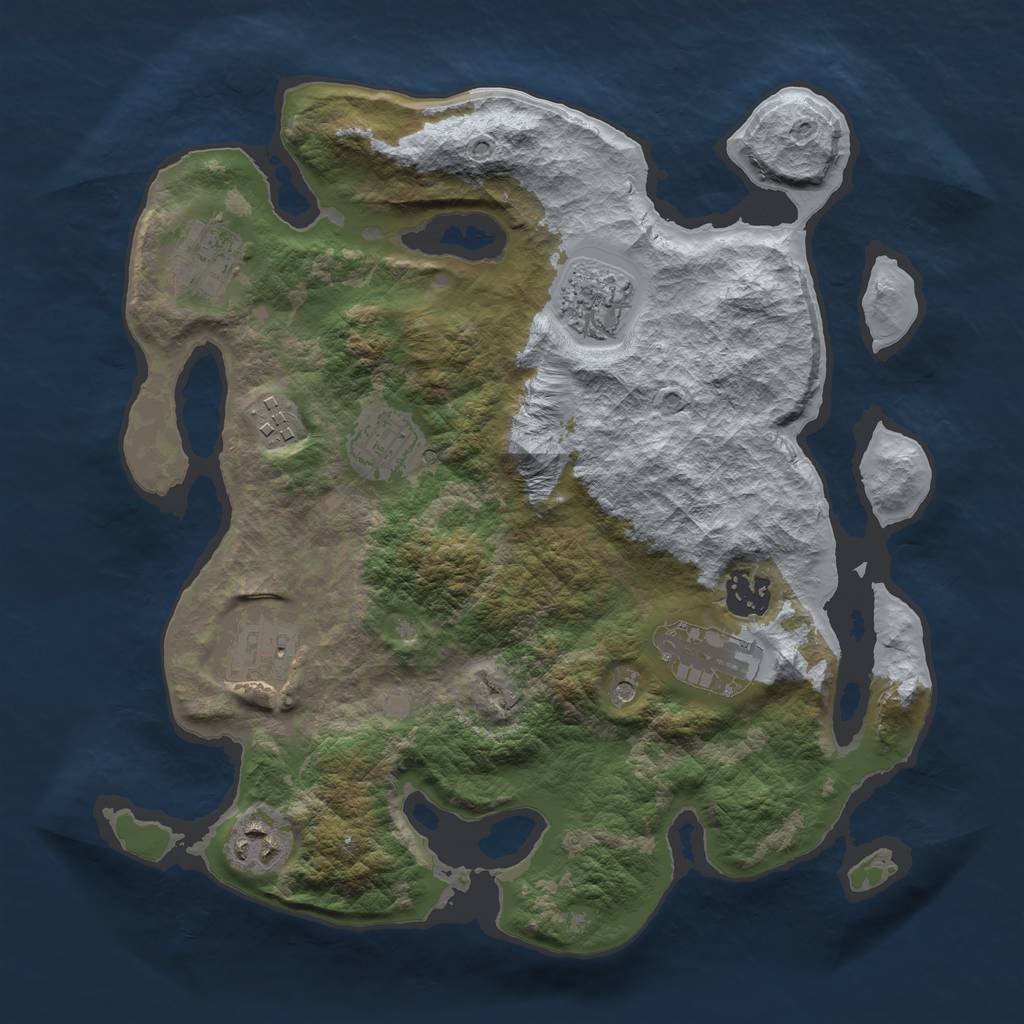 Rust Map: Barren, Size: 3250, Seed: 703803183, 11 Monuments