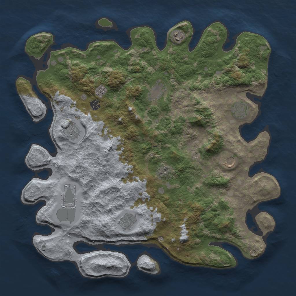 Rust Map: Barren, Size: 4250, Seed: 389903807, 12 Monuments