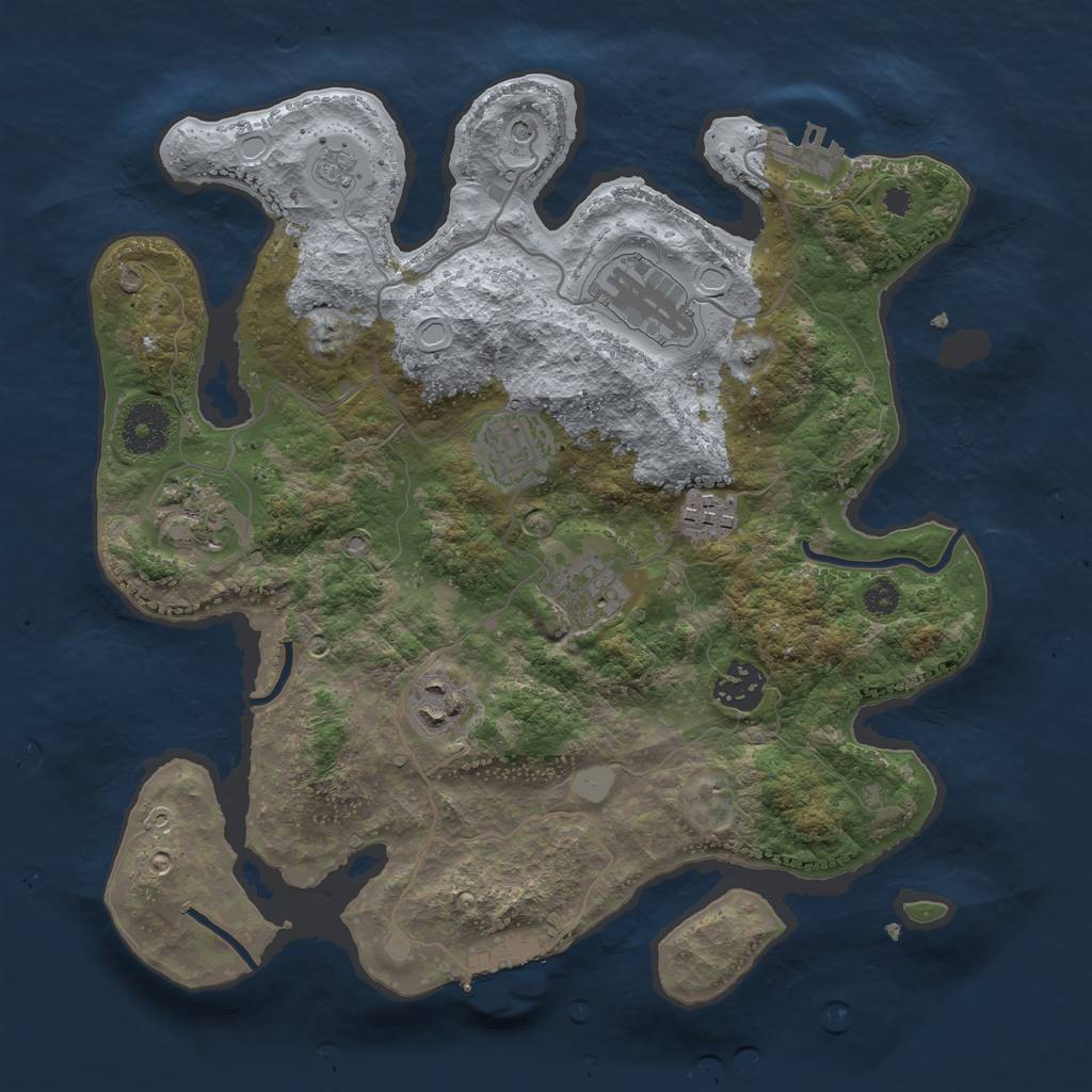 Rust Map: Procedural Map, Size: 3250, Seed: 2093766420, 14 Monuments
