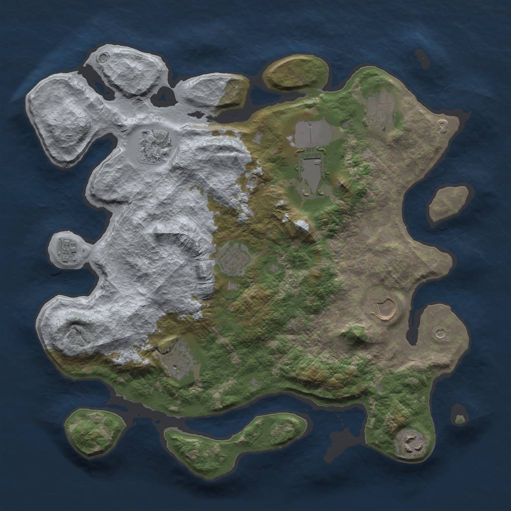 Rust Map: Barren, Size: 3500, Seed: 369085319, 11 Monuments