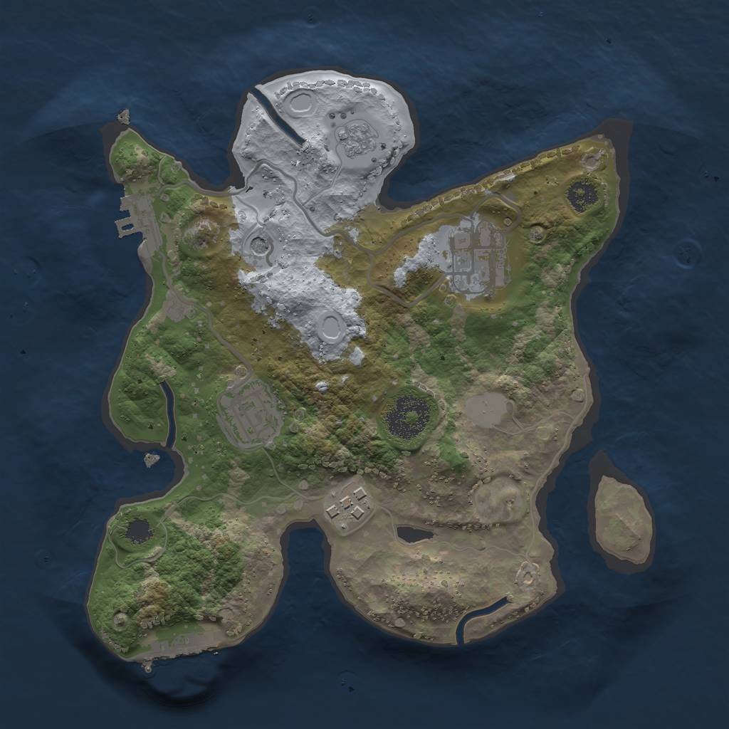 Rust Map: Procedural Map, Size: 2500, Seed: 2143615608, 10 Monuments
