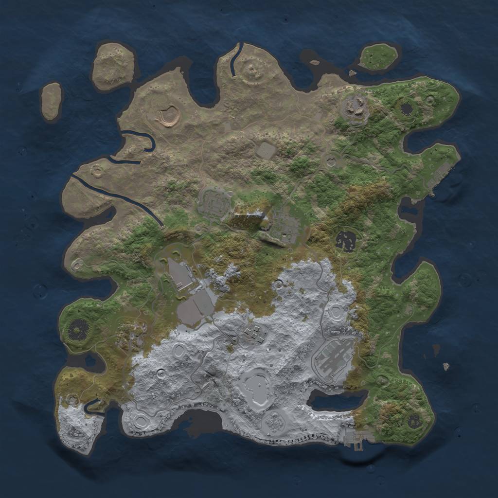 Rust Map: Procedural Map, Size: 3500, Seed: 91291693, 16 Monuments
