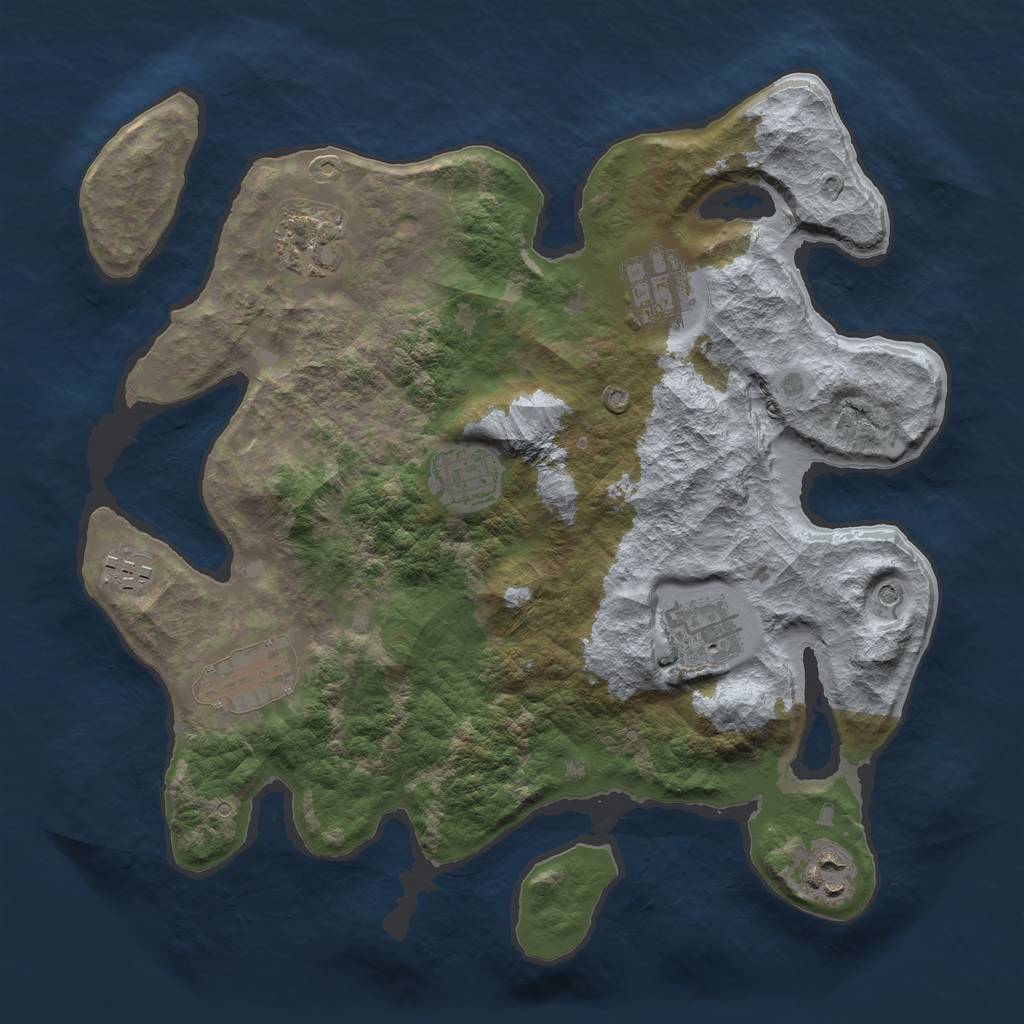 Rust Map: Barren, Size: 3250, Seed: 864124761, 10 Monuments