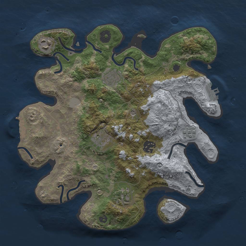 Rust Map: Procedural Map, Size: 3000, Seed: 1443976381, 12 Monuments