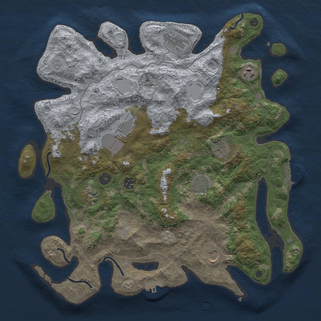 Rust Map: Procedural Map, Size: 4000, Seed: 654987, 16 Monuments