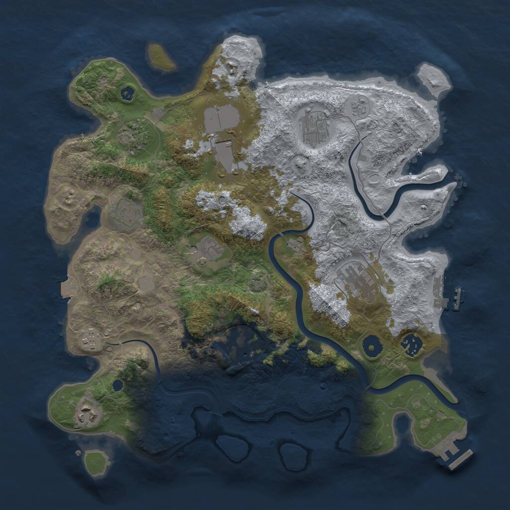 Rust Map: Procedural Map, Size: 3700, Seed: 743444, 16 Monuments